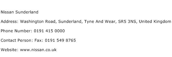 Nissan Sunderland Address Contact Number