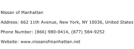 Nissan of Manhattan Address Contact Number