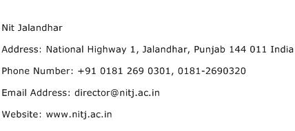 Nit Jalandhar Address Contact Number