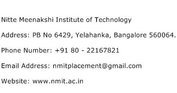 Nitte Meenakshi Institute of Technology Address Contact Number