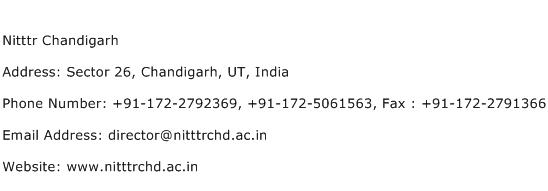 Nitttr Chandigarh Address Contact Number