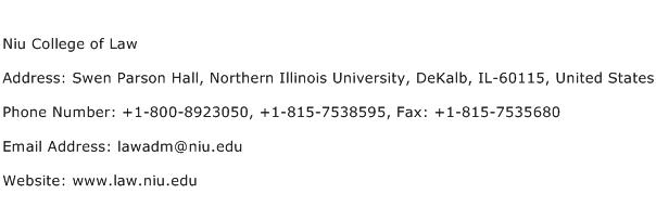 Niu College of Law Address Contact Number