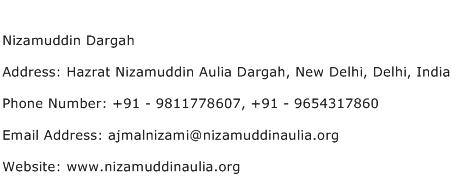 Nizamuddin Dargah Address Contact Number