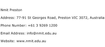 Nmit Preston Address Contact Number