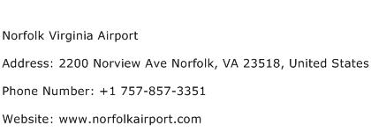 Norfolk Virginia Airport Address Contact Number