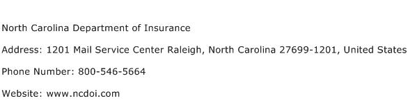 North Carolina Department of Insurance Address Contact Number
