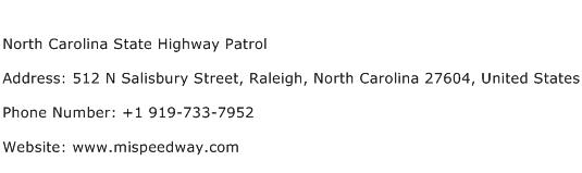 North Carolina State Highway Patrol Address Contact Number