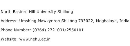 North Eastern Hill University Shillong Address Contact Number