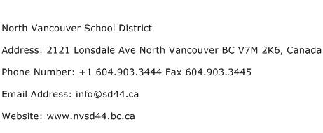North Vancouver School District Address Contact Number