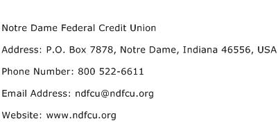 Notre Dame Federal Credit Union Address Contact Number