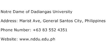 Notre Dame of Dadiangas University Address Contact Number