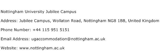 Nottingham University Jubilee Campus Address Contact Number