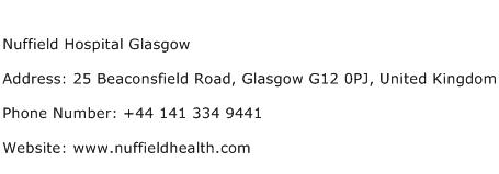Nuffield Hospital Glasgow Address Contact Number