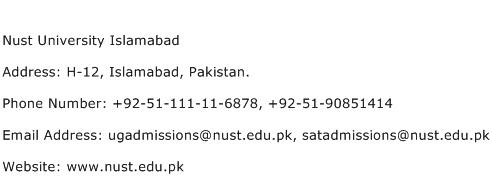 Nust University Islamabad Address Contact Number