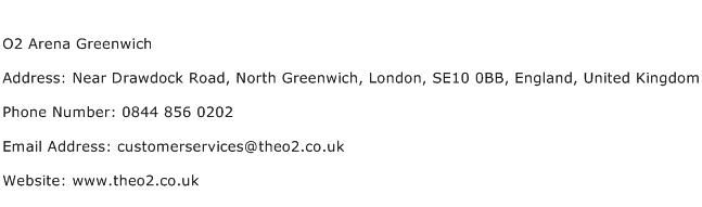 O2 Arena Greenwich Address Contact Number