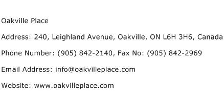Oakville Place Address Contact Number