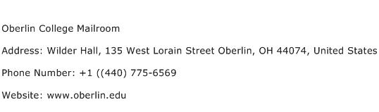 Oberlin College Mailroom Address Contact Number