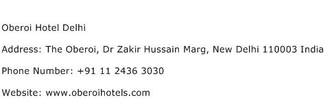 Oberoi Hotel Delhi Address Contact Number