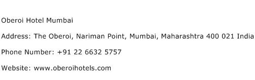 Oberoi Hotel Mumbai Address Contact Number