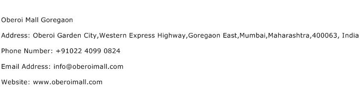 Oberoi Mall Goregaon Address Contact Number
