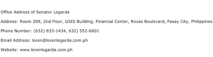 Office Address of Senator Legarda Address Contact Number