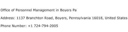 Office of Personnel Management in Boyers Pa Address Contact Number