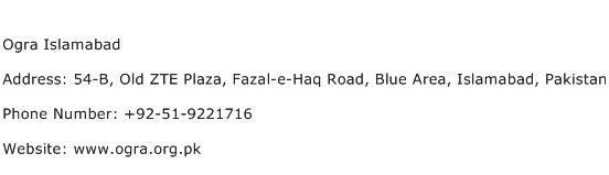 Ogra Islamabad Address Contact Number