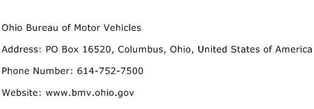 Ohio Bureau of Motor Vehicles Address Contact Number