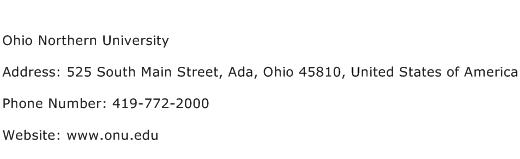Ohio Northern University Address Contact Number
