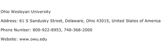 Ohio Wesleyan University Address Contact Number