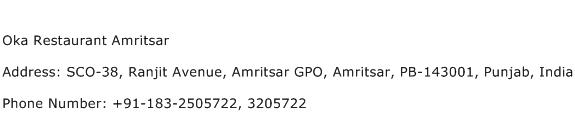 Oka Restaurant Amritsar Address Contact Number