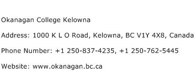 Okanagan College Kelowna Address Contact Number
