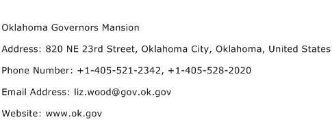 Oklahoma Governors Mansion Address Contact Number