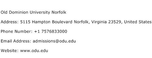 Old Dominion University Norfolk Address Contact Number