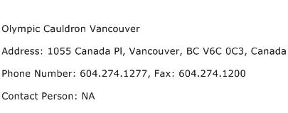 Olympic Cauldron Vancouver Address Contact Number
