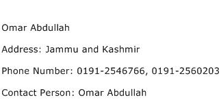 Omar Abdullah Address Contact Number
