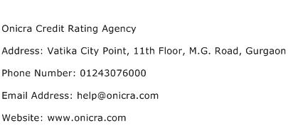 Onicra Credit Rating Agency Address Contact Number