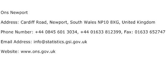 Ons Newport Address Contact Number