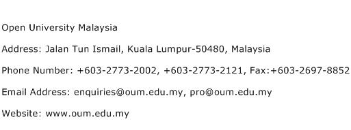 Open University Malaysia Address Contact Number