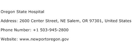Oregon State Hospital Address Contact Number