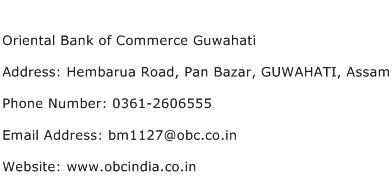 Oriental Bank of Commerce Guwahati Address Contact Number