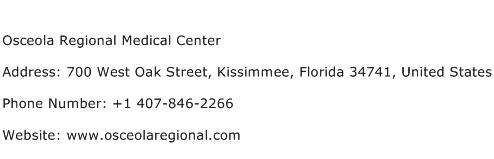 Osceola Regional Medical Center Address Contact Number