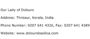 Our Lady of Dolours Address Contact Number