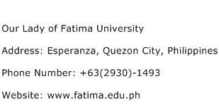Our Lady of Fatima University Address Contact Number
