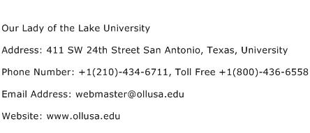 Our Lady of the Lake University Address Contact Number