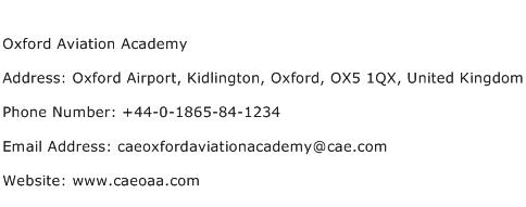 Oxford Aviation Academy Address Contact Number