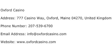 Oxford Casino Address Contact Number