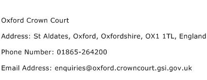 Oxford Crown Court Address Contact Number