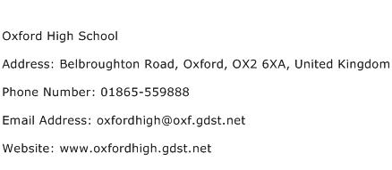 Oxford High School Address Contact Number
