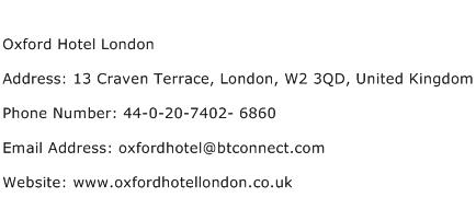 Oxford Hotel London Address Contact Number